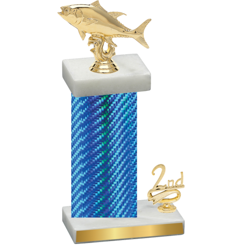 Accented Single Blue Carbon Fiber Second Place Fishing Trophy