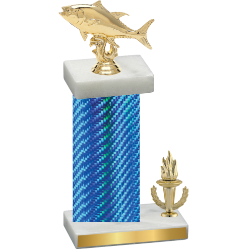 Accented Single Blue Carbon Fiber Victory Fishing Trophy