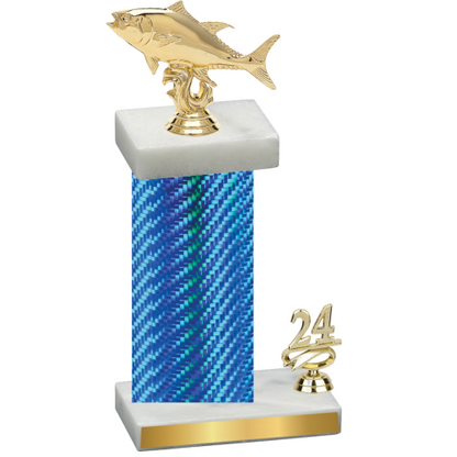 Accented Single Blue Carbon Fiber Year Fishing Trophy