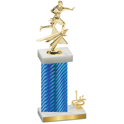 Accented Single Blue Carbon Fiber First Place Flag Football Trophy