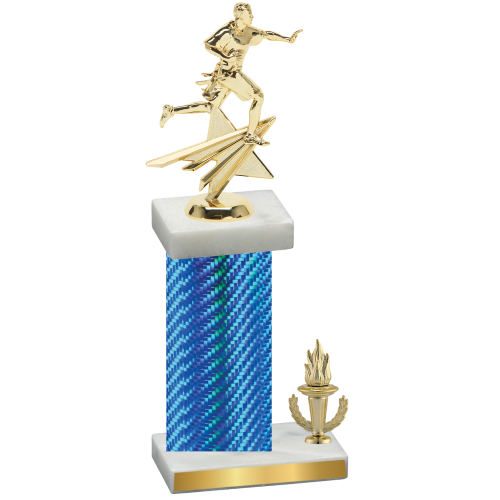 Accented Single Blue Carbon Fiber Victory Flag Football Trophy