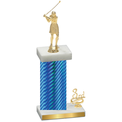 Accented Single Blue Carbon Fiber Third Place Golf Trophy
