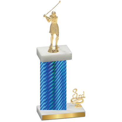 Accented Single Blue Carbon Fiber Third Place Golf Trophy