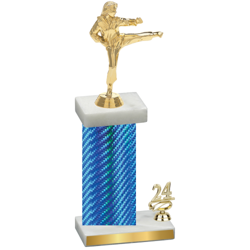 Accented Single Blue Carbon Fiber Year Karate Trophy