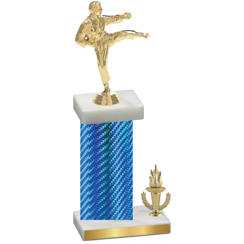 Accented Single Blue Carbon Fiber Victory Karate Trophy