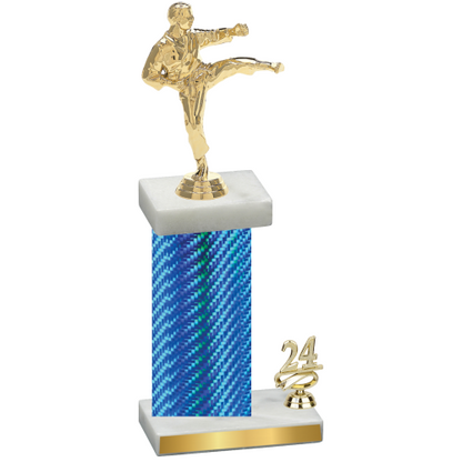 Accented Single Blue Carbon Fiber Year Karate Trophy