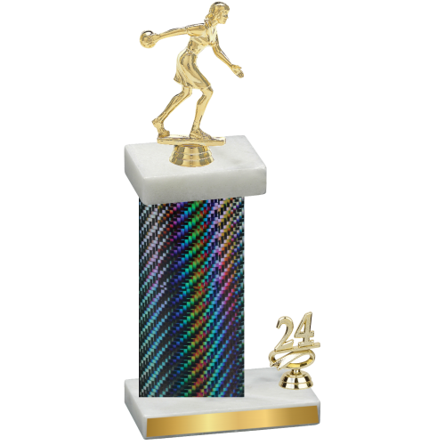 Accented Single Black Carbon Fiber Year Bowling Trophy