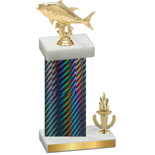 Accented Single Black Carbon Fiber Victory Fishing Trophy