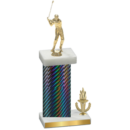 Accented Single Black Carbon Fiber Victory Golf Trophy