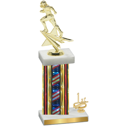 Accented Single Flag USA First Place Football Trophy