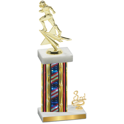 Accented Single Flag USA Third Place Football Trophy