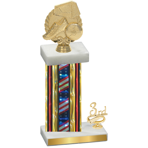 Accented Single Flag USA Third Place Soccer Trophy