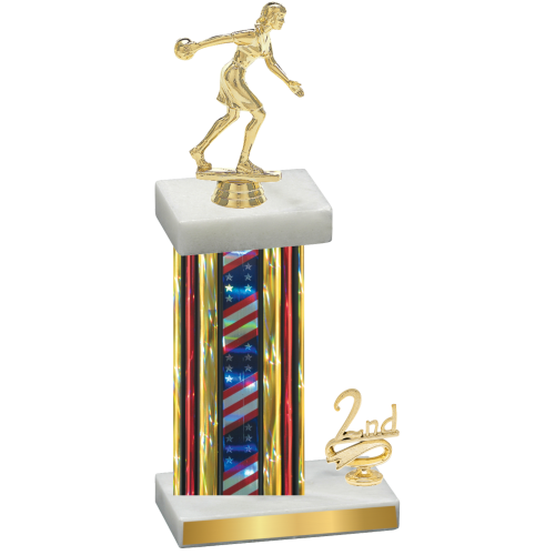 Accented Single Flag USA Second Place Bowling Trophy