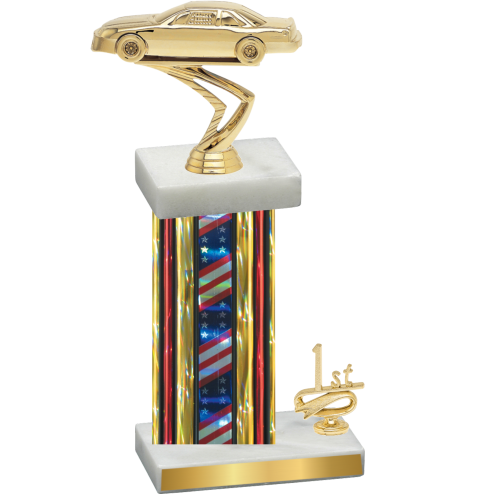 Accented Single Flag USA First Place Cars Trophy