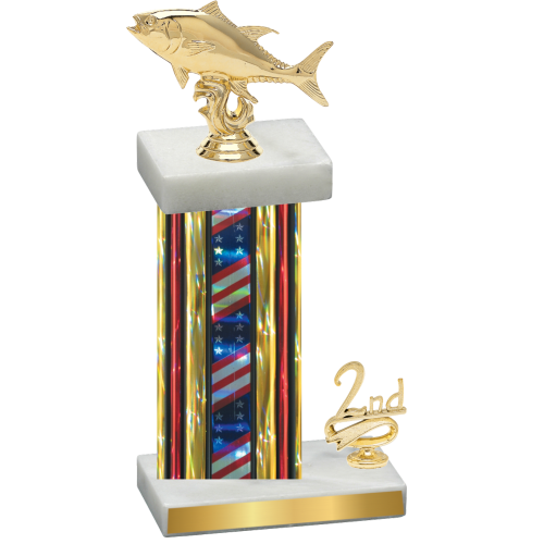 Accented Single Flag USA Second Place Fishing Trophy