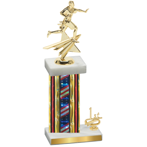 Accented Single Flag USA First Place Flag Football Trophy