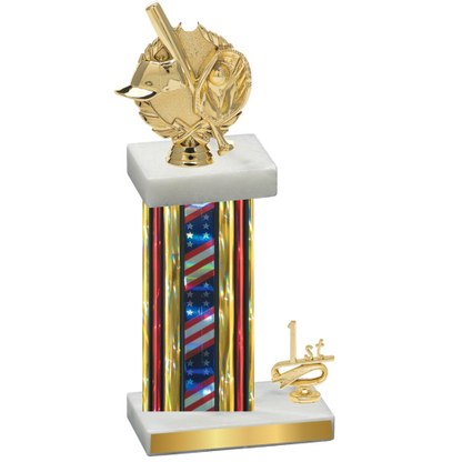 Accented Single Flag USA First Place Baseball Trophy