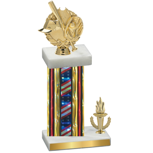 Accented Single Flag USA Victory Baseball Trophy