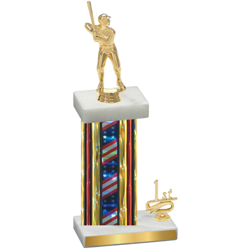 Accented Single Flag USA First Place Baseball Trophy