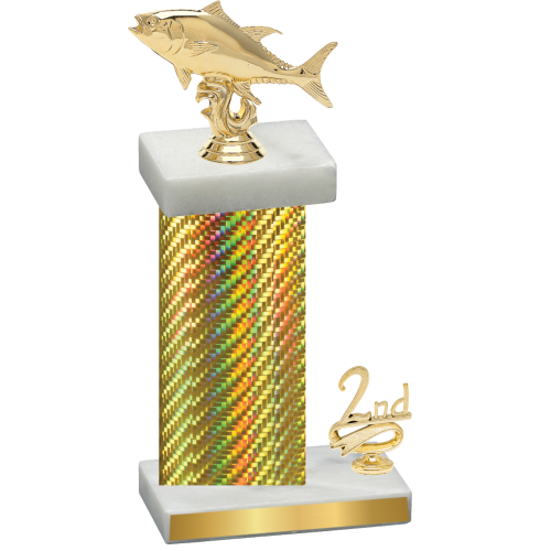 Accented Single Gold Carbon Fiber Second Place Fishing Trophy