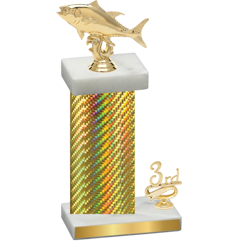 Accented Single Gold Carbon Fiber Third Place Fishing Trophy