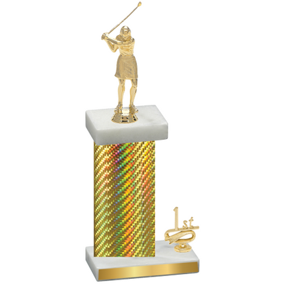 Accented Single Gold Carbon Fiber First Place Golf Trophy