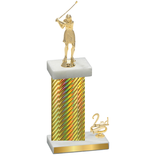 Accented Single Gold Carbon Fiber Second Place Golf Trophy