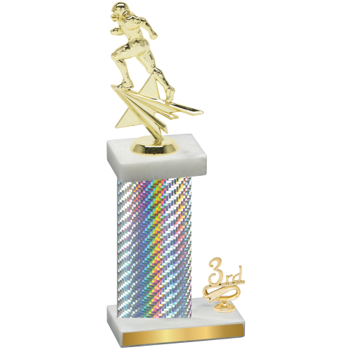 Accented Single Silver Carbon Fiber Third Place Football Trophy