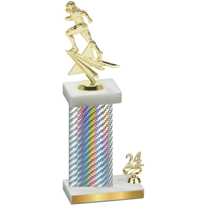 Accented Single Silver Carbon Fiber Year Football Trophy