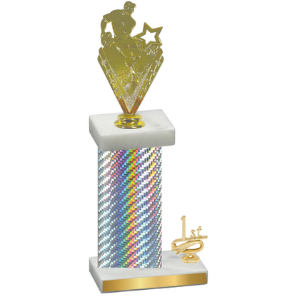 Accented Single Silver Carbon Fiber First Place Rugby Trophy