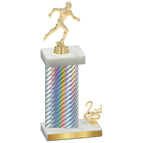 Accented Single Silver Carbon Fiber Second Place Running Trophy