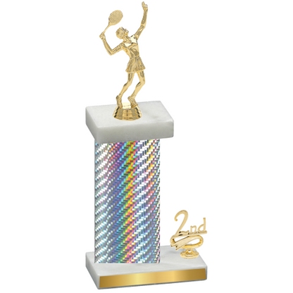 Accented Single Silver Carbon Fiber Second Place Tennis Trophy