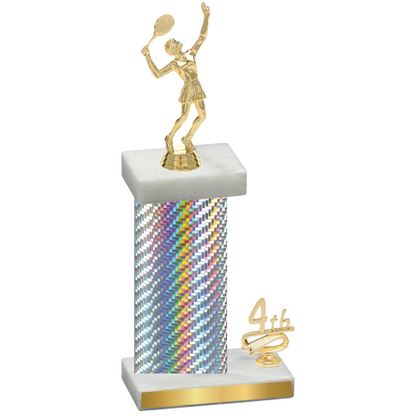 Accented Single Silver Carbon Fiber Fourth Place Tennis Trophy