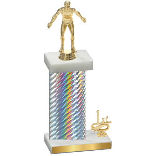 Accented Single Silver Carbon Fiber First Place Wrestling Trophy