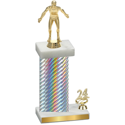 Accented Single Silver Carbon Fiber Year Wrestling Trophy