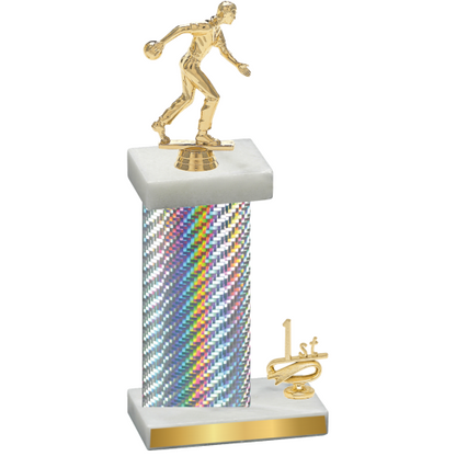 Accented Single Silver Carbon Fiber First Place Bowling Trophy