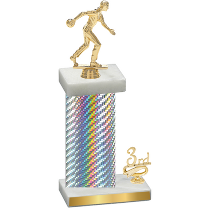 Accented Single Silver Carbon Fiber Third Place Bowling Trophy