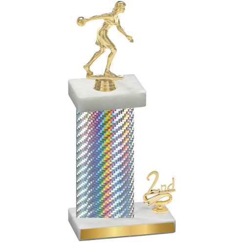 Accented Single Silver Carbon Fiber Second Place Bowling Trophy