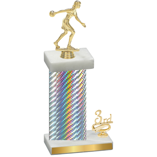 Accented Single Silver Carbon Fiber Third Place Bowling Trophy