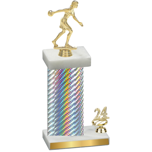 Accented Single Silver Carbon Fiber Year Bowling Trophy