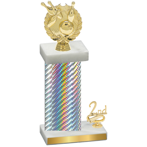 Accented Single Silver Carbon Fiber Second Place Bowling Trophy