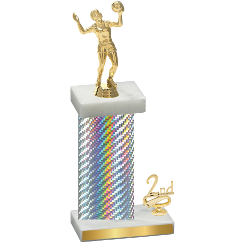 Accented Single Silver Carbon Fiber Second Place Volleyball Trophy