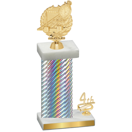 Accented Single Silver Carbon Fiber Fourth Place Swimming Trophy