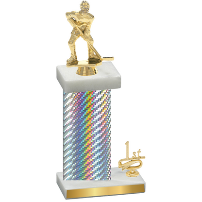 Accented Single Silver Carbon Fiber First Place Hockey Trophy