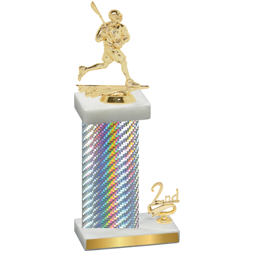 Accented Single Silver Carbon Fiber Second Place Lacrosse Trophy