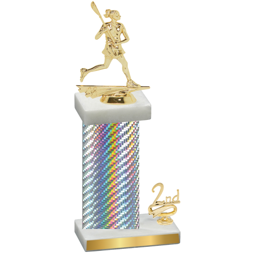 Accented Single Silver Carbon Fiber Second Place Lacrosse Trophy