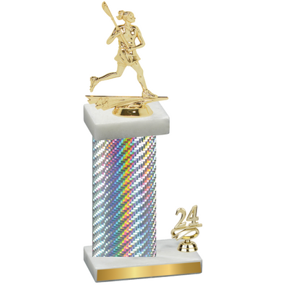 Accented Single Silver Carbon Fiber Year Lacrosse Trophy