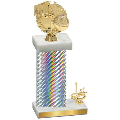 Accented Single Silver Carbon Fiber First Place Basketball Trophy