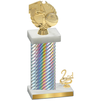 Accented Single Silver Carbon Fiber Second Place Basketball Trophy