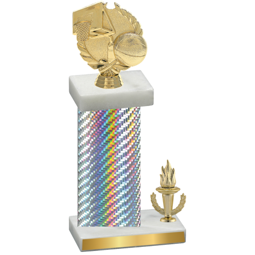 Accented Single Silver Carbon Fiber Victory Basketball Trophy